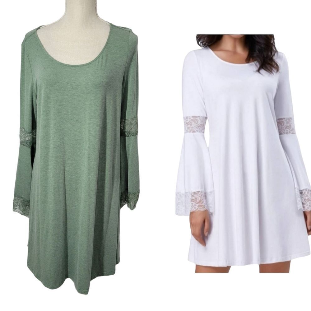 Kate kasin flowy dress with bell sleeves and lace trimming